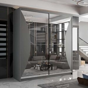 Sliding Wardrobes 4U Modern Sliding Wardrobe with LED Light W150cm x H217cm x D62cm in Grey Grey Sliding Wardrobes 4U Modern Sliding Wardrobe with LED Light W150cm x H217cm x D62cm in Grey Grey