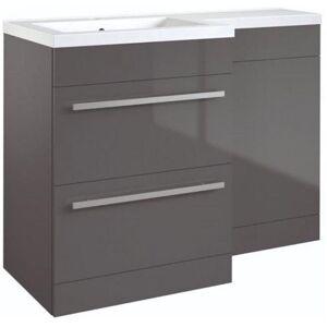 Clifton Grey Gloss Left Hand 2 Drawer Combo Unit with L Shape Basin 1.1m Wide Grey Clifton Grey Gloss Left Hand 2 Drawer Combo Unit with L Shape Basin 1.1m Wide Grey