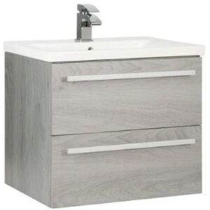 Clifton Silver Oak Bathroom 2 Drawer Hung Unit with Ceramic Basin 60cm Wide in Light Grey Light Grey Clifton Silver Oak Bathroom 2 Drawer Hung Unit with Ceramic Basin 60cm Wide in Light Grey Light Grey