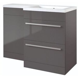Clifton Grey Gloss Right Hand 2 Drawer Combo Unit with L Shape Basin 1.1m Wide Grey Clifton Grey Gloss Right Hand 2 Drawer Combo Unit with L Shape Basin 1.1m Wide Grey