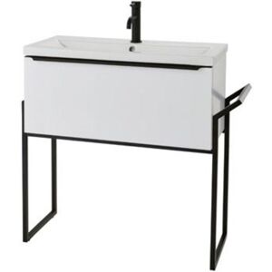 Clifton White Gloss 80cm Wall Hung Drawer Unit Ceramic Basin & Frame White Clifton White Gloss 80cm Wall Hung Drawer Unit Ceramic Basin & Frame White