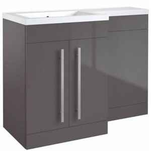 Clifton Grey Gloss Left Hand 2 Door Combo Unit with L Shape Basin 1.1m Wide Grey Clifton Grey Gloss Left Hand 2 Door Combo Unit with L Shape Basin 1.1m Wide Grey