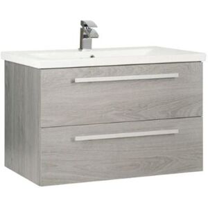 Clifton Silver Oak 2 Drawer Wall Hung Unit with Ceramic Basin 80cm Wide in Light Grey Light Grey Clifton Silver Oak 2 Drawer Wall Hung Unit with Ceramic Basin 80cm Wide in Light Grey Light Grey