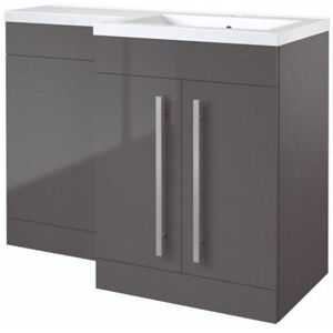 Clifton Grey Gloss Right Hand 2 Door Combo Unit with L Shape Basin 1.1m Wide Grey Clifton Grey Gloss Right Hand 2 Door Combo Unit with L Shape Basin 1.1m Wide Grey