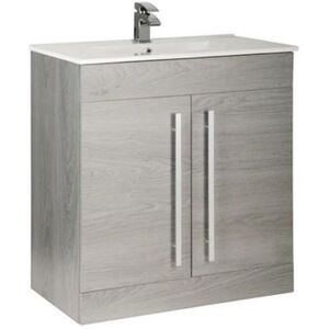 Clifton Silver Oak Bathroom 2 Door Standing Unit with Ceramic Basin 80cm Wide in Light Grey Light Grey Clifton Silver Oak Bathroom 2 Door Standing Unit with Ceramic Basin 80cm Wide in Light Grey Light Grey