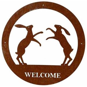 Poppy Forge Boxing Hare Welcome Wall Art, Large, Steel - W49.5 x H49.5 cm - BM/RtR in Brown Brown Poppy Forge Boxing Hare Welcome Wall Art, Large, Steel - W49.5 x H49.5 cm - BM/RtR in Brown Brown