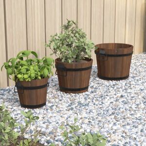 Berkfield Home 3 Piece Wooden Bucket Planter Set Solid Wood Fir in Brown Brown Berkfield Home 3 Piece Wooden Bucket Planter Set Solid Wood Fir in Brown Brown