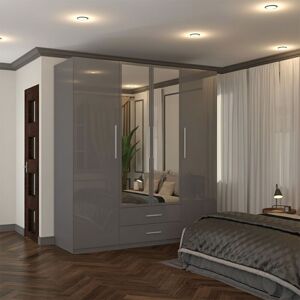 Sliding Wardrobes 4U Modern Wardrobe 4 Door High Gloss Wardrobe W 160cm x H 200cm x D 50cm in Grey Grey Sliding Wardrobes 4U Modern Wardrobe 4 Door High Gloss Wardrobe W 160cm x H 200cm x D 50cm in Grey Grey