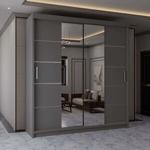 MN Furniture Wardrobe Modern Sliding Mirror Door - LED Light 203cm x 217cm in Grey Size: 203 cm x 217 cm Grey 203 cm x 217 cm MN Furniture Wardrobe Modern Sliding Mirror Door - LED Light 203cm x 217cm in Grey Size: 203 cm x 217 cm Grey 203 cm x 217 cm