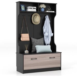 Costway 3-in-1 Freestanding Hall Coat Rack Stand Shoe Bench with 5 Hooks & Cabinet in Black Black Costway 3-in-1 Freestanding Hall Coat Rack Stand Shoe Bench with 5 Hooks & Cabinet in Black Black