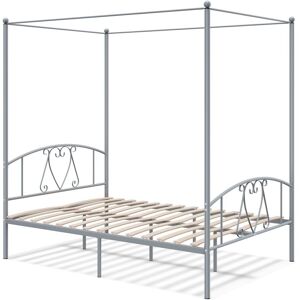 Costway Double Size Metal Canopy Bed Frame 4-Poster Modern Platform Wooden Slat Support in Grey Grey Double Costway Double Size Metal Canopy Bed Frame 4-Poster Modern Platform Wooden Slat Support in Grey Grey Double