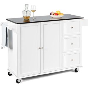 Costway Kitchen Island Rolling Storage Trolley Cart Stainless Steel Countertop 2 Doors in White White Costway Kitchen Island Rolling Storage Trolley Cart Stainless Steel Countertop 2 Doors in White White