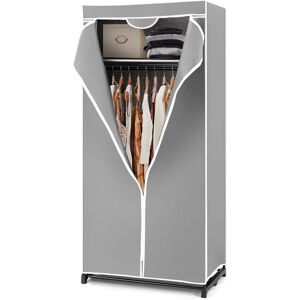Costway Single Fabric Wardrobe Folding Clothes Closet with Hanging Rail & Zippers in Grey Grey Costway Single Fabric Wardrobe Folding Clothes Closet with Hanging Rail & Zippers in Grey Grey