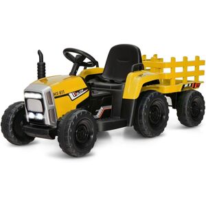Costway 12V Kids Ride On Tractor with Trailer Music in Yellow Yellow Costway 12V Kids Ride On Tractor with Trailer Music in Yellow Yellow