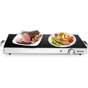Costway Electric Warming Tray Glasstop Food Warmer Hot Plate w/ Cool-Touch Handles in Black Black Costway Electric Warming Tray Glasstop Food Warmer Hot Plate w/ Cool-Touch Handles in Black Black