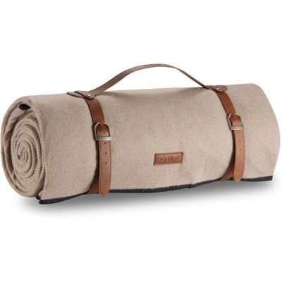 Vonshef Picnic Blanket 10 Person XL Beige Herringbone Vonshef Picnic Blanket 10 Person XL Beige Herringbone