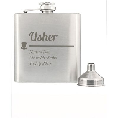 Personalised Memento Company Men's Personalised Usher Hip Flask in Silver Silver Personalised Memento Company Men's Personalised Usher Hip Flask in Silver Silver