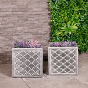 Charles Bentley Pair of Lazio Square Pewter Planters (Dia. 32cm) Grey Plastic Grey Charles Bentley Pair of Lazio Square Pewter Planters (Dia. 32cm) Grey Plastic Grey