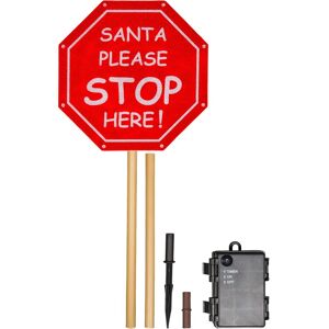 Netagon Outdoor LED Festive Christmas Light Up Santa Stop Here Sign with Timer & Battery Operation in Red Red Netagon Outdoor LED Festive Christmas Light Up Santa Stop Here Sign with Timer & Battery Operation in Red Red