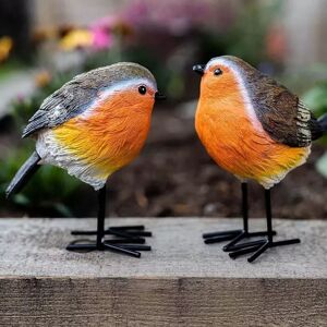Marco Paul Robin Red breast Resin 2pc Bird Set Garden Ornament in Brown Brown Marco Paul Robin Red breast Resin 2pc Bird Set Garden Ornament in Brown Brown
