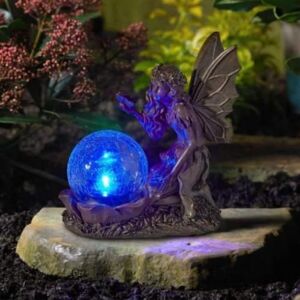Marco Paul 19cm Bronze Resin Fairy with Crystal Ball Solar Garden Ornament Multicolor Marco Paul 19cm Bronze Resin Fairy with Crystal Ball Solar Garden Ornament Multicolor