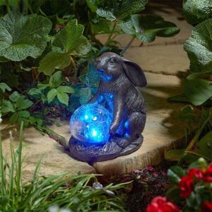 Marco Paul Resin Rabbit Solar Powered Garden Ornament with Crystal Ball 25cm in Brown Brown Marco Paul Resin Rabbit Solar Powered Garden Ornament with Crystal Ball 25cm in Brown Brown