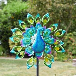 Marco Paul 130cm Colourful Peacock LED Solar Powered Wind Sculpture in Blue Blue Marco Paul 130cm Colourful Peacock LED Solar Powered Wind Sculpture in Blue Blue