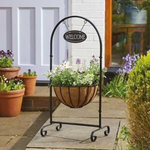Marco Paul Black Metal Hanging Planter With Welcome Sign Black Marco Paul Black Metal Hanging Planter With Welcome Sign Black