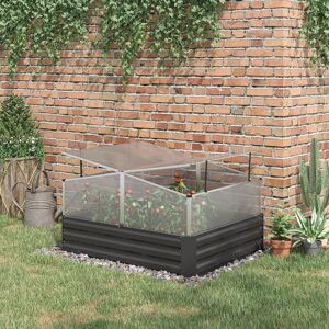OUTSUNNY Galvanised Raised Garden Bed with Greenhouse & Cover in Dark Grey Dark Grey OUTSUNNY Galvanised Raised Garden Bed with Greenhouse & Cover in Dark Grey Dark Grey