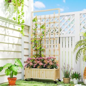 OUTSUNNY Wooden Trellis Planter, Raised Garden Bed with Wheels & Bed Liner in Natural Natural OUTSUNNY Wooden Trellis Planter, Raised Garden Bed with Wheels & Bed Liner in Natural Natural