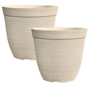 simpa Rustic Ridge Plastic Plant Pots - Set of 2 in Beige Beige simpa Rustic Ridge Plastic Plant Pots - Set of 2 in Beige Beige