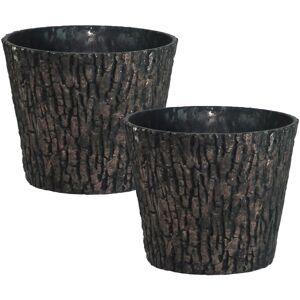 simpa Woodland Trunk Style Plastic Planters - Set of 2 in Dark Brown Size: Medium Dark Brown M simpa Woodland Trunk Style Plastic Planters - Set of 2 in Dark Brown Size: Medium Dark Brown M