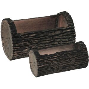 simpa Woodland Trunk Style Plastic Trough Planters - Set of 2 in Brown Brown simpa Woodland Trunk Style Plastic Trough Planters - Set of 2 in Brown Brown
