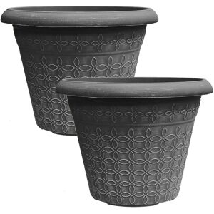 simpa Geometric Petals Plastic Plant Pots - Set of 2 in Grey Grey simpa Geometric Petals Plastic Plant Pots - Set of 2 in Grey Grey