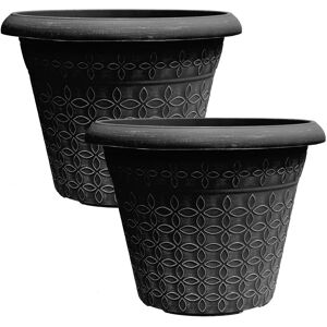 simpa Geometric Petals Plastic Plant Pots - Set of 2 in Black Black simpa Geometric Petals Plastic Plant Pots - Set of 2 in Black Black
