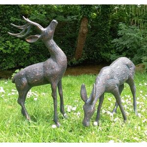 Inspirational Gifting Medium Stag & Doe Deer Sculptures Garden Ornaments in Bronze Bronze Inspirational Gifting Medium Stag & Doe Deer Sculptures Garden Ornaments in Bronze Bronze