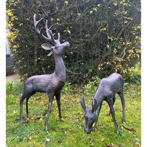 Inspirational Gifting Large Stag & Doe Deer Sculptures Garden Ornaments in Bronze Bronze Inspirational Gifting Large Stag & Doe Deer Sculptures Garden Ornaments in Bronze Bronze