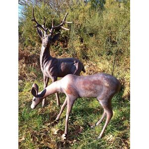Inspirational Gifting Extra Large Stag & Doe Deer Sculptures Garden Ornaments in Bronze Bronze Inspirational Gifting Extra Large Stag & Doe Deer Sculptures Garden Ornaments in Bronze Bronze