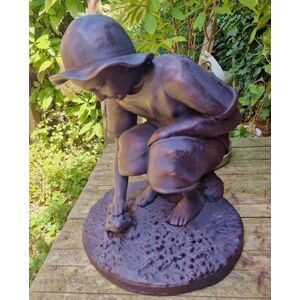 Inspirational Gifting Boy Playing with Frog Garden Ornament Sculpture in Bronze Bronze Inspirational Gifting Boy Playing with Frog Garden Ornament Sculpture in Bronze Bronze