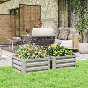 OUTSUNNY Set of 2 Raised Garden Bed Galvanised Planter Box Easy Setup in Light Grey Light Grey OUTSUNNY Set of 2 Raised Garden Bed Galvanised Planter Box Easy Setup in Light Grey Light Grey