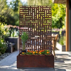 Nicoman Metal Pre Rust Outdoor Privacy Screen with Plant Pot Geometric Garden Divider in Metallics Size: 180 cm x 90 cm Metallics 180 cm x 90 cm Nicoman Metal Pre Rust Outdoor Privacy Screen with Plant Pot Geometric Garden Divider in Metallics Size: 180 cm x 90 cm Metallics 180 cm x 90 cm