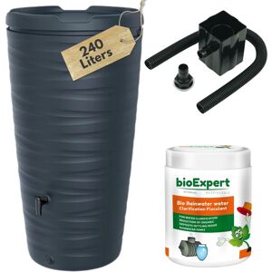Novecrafto Water Butt Kit with Tap, Rain Diverter & Bio Cleaner - Water Collector Tank for Garden in Dark Grey Dark Grey Novecrafto Water Butt Kit with Tap, Rain Diverter & Bio Cleaner - Water Collector Tank for Garden in Dark Grey Dark Grey