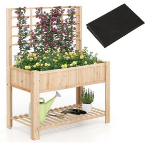 Gymax Wooden Elevated Planter Box With Trellis Raised Garden Bed & Shelf in Light Khaki Light Khaki Gymax Wooden Elevated Planter Box With Trellis Raised Garden Bed & Shelf in Light Khaki Light Khaki