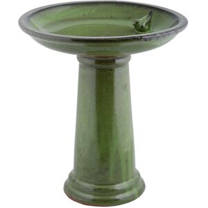 Primrose Glazed Ceramic Pedestal Outdoor Garden Bird Bath in Green Green Primrose Glazed Ceramic Pedestal Outdoor Garden Bird Bath in Green Green