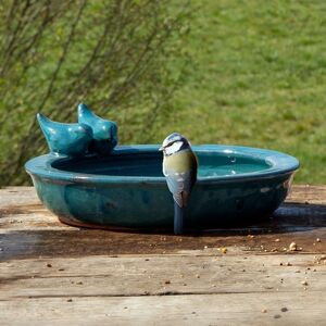 Primrose Ceramic Pedestal Outdoor Tabletop Bird Bath Bowl in Blue Blue Primrose Ceramic Pedestal Outdoor Tabletop Bird Bath Bowl in Blue Blue