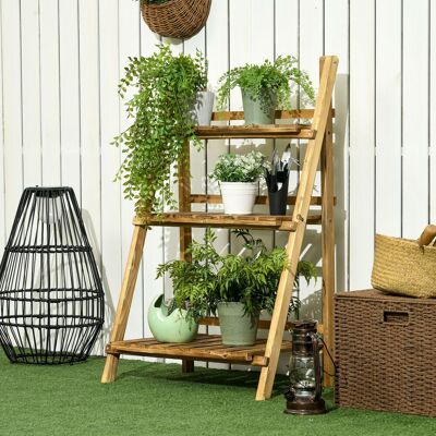 OUTSUNNY Wooden Flower Pot Rack Holder Fold Storage Shelf Stand in Natural Size: Small Natural S OUTSUNNY Wooden Flower Pot Rack Holder Fold Storage Shelf Stand in Natural Size: Small Natural S