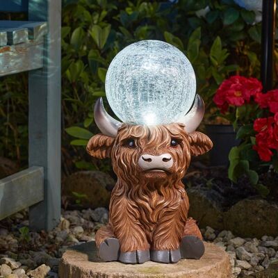 mysmartbuy Solar Powered LED Highland Cow Garden Ornament with Light Up Orb in Brown Brown mysmartbuy Solar Powered LED Highland Cow Garden Ornament with Light Up Orb in Brown Brown