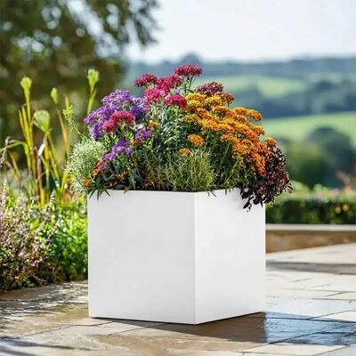 Access Garden Products 50cm Zinc Galvanised Matte White Square Planter White Access Garden Products 50cm Zinc Galvanised Matte White Square Planter White