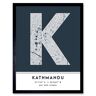 Wee Blue Coo Kathmandu Nepal City Map Modern Typography Stylish Letter Framed Word Wall Art Print Poster for Home Décor