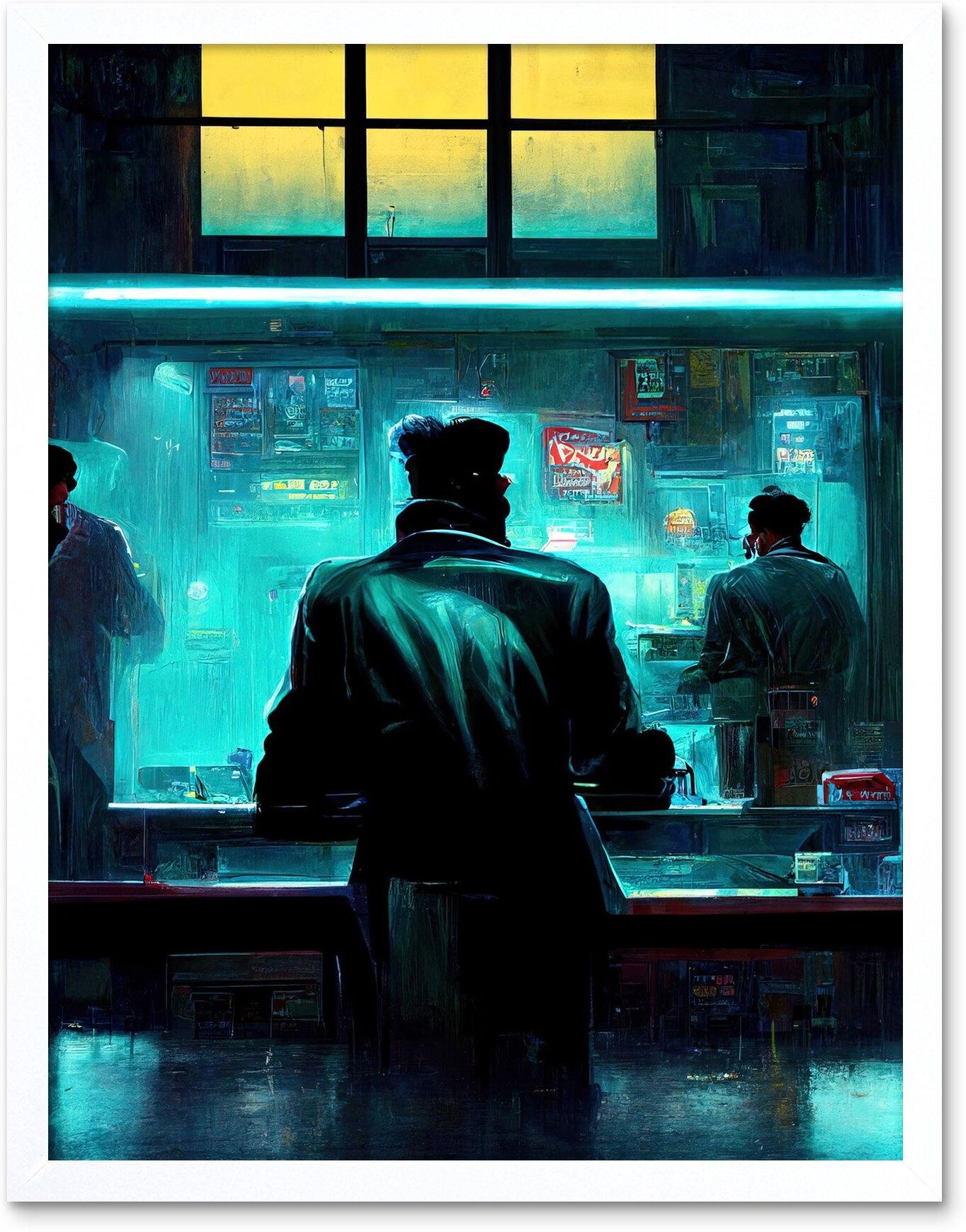 Artery8 Nighthawks Style Futuristic Cyber Noir Bar Art Print Framed Poster Wall Decor 12x16 inch